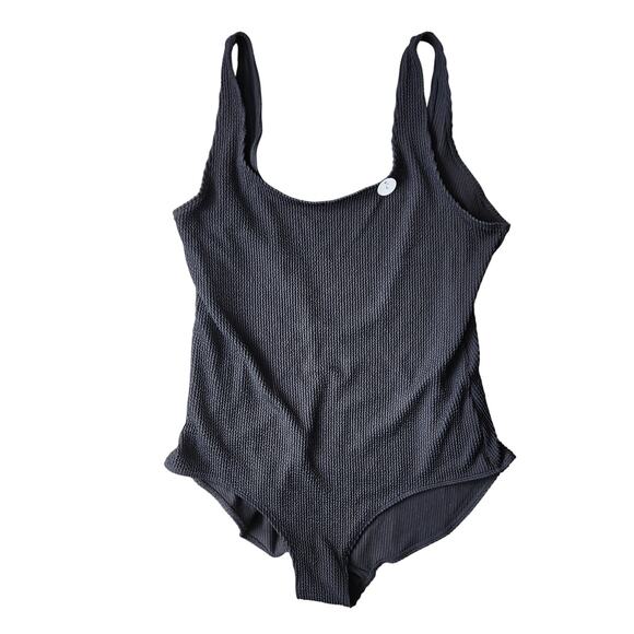Monki NWT ASOS crinkle low back black textured one piece swimsuit size 16/18 - Picture 1 of 7